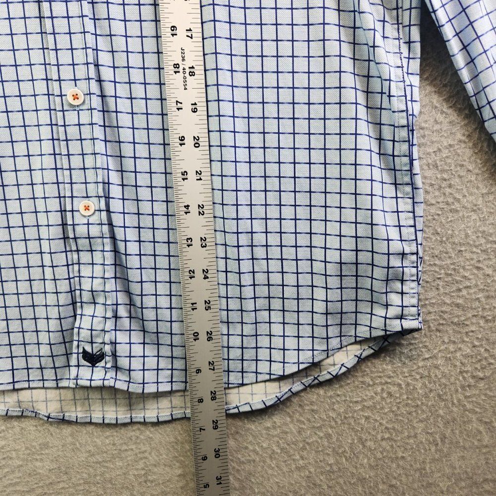 Butter Cloth Shirt Mens Large Blue Grid Check Flip Cuff Regular Fit Lightweight - Picture 14 of 16